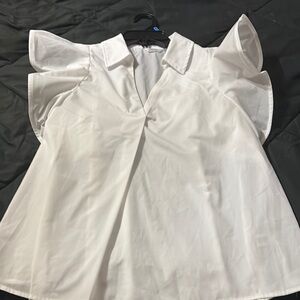 Kaktus White Ruffled Cap Sleeve Blouse